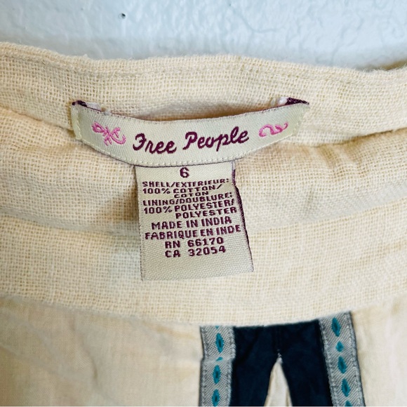 Vintage Free People Tan Blue Floral Cotton Lined Boho Mini Skirt | Size 6 - Picture 2 of 7